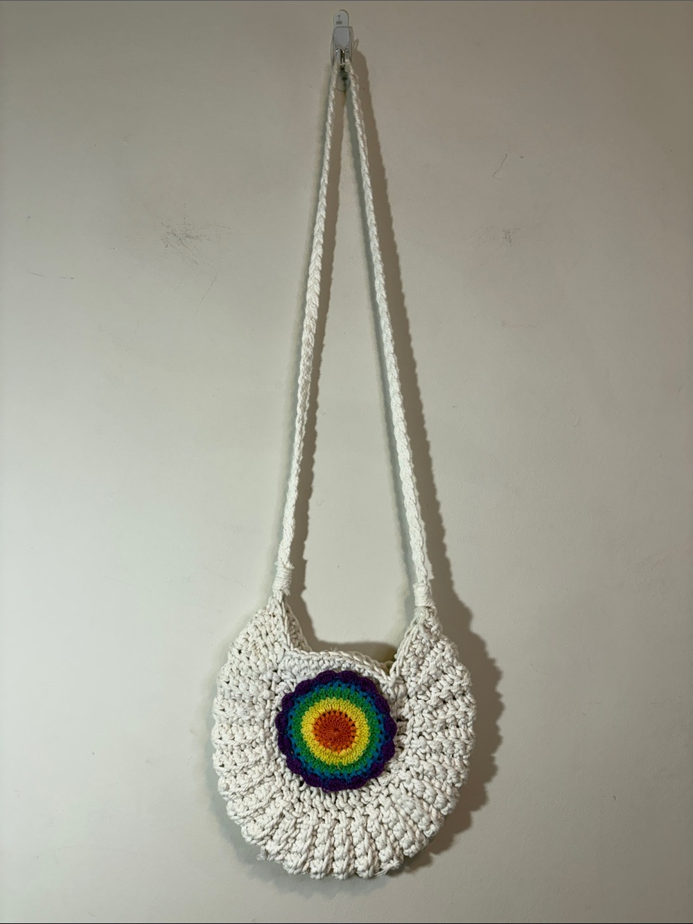 Rainbow Mandala Medallion Crochet Macrame Knit Woven Handmade Crossbody Bag - Picture 2 of 5